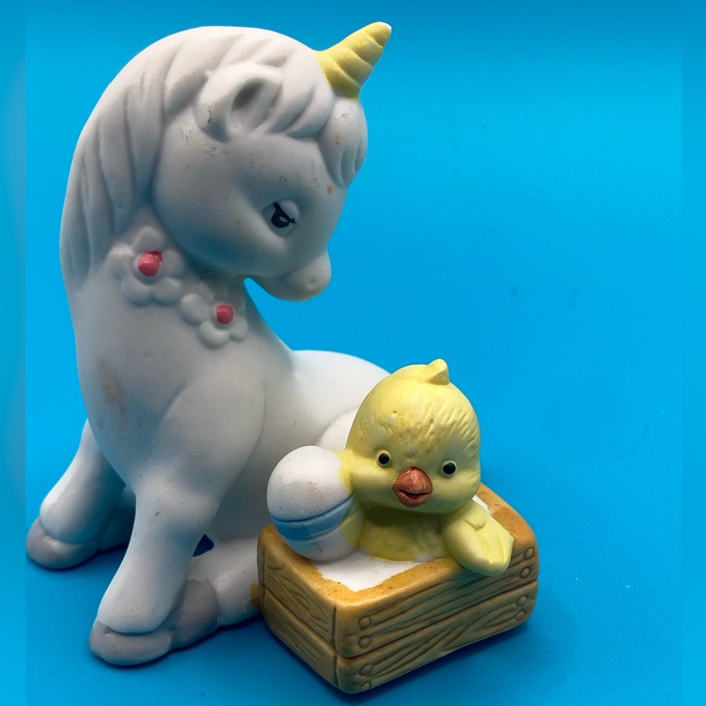Vintage 1990s Flambro Porcelain Unicorn & Chick Figurine